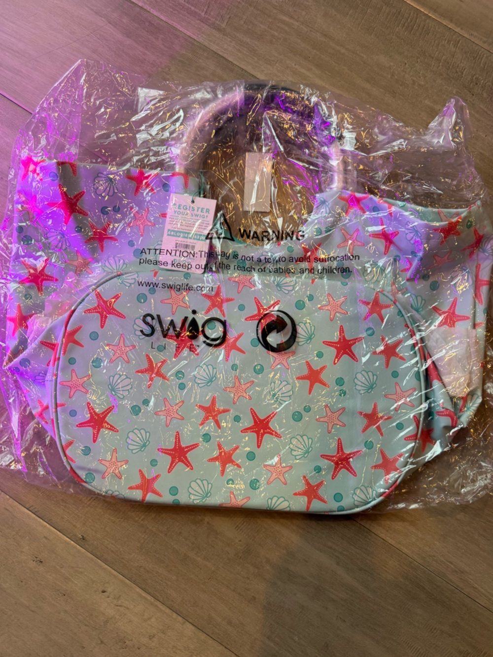 Swig Sea Star Pattern Tote Bag - Aqua and Coral - Picture 3 of 4